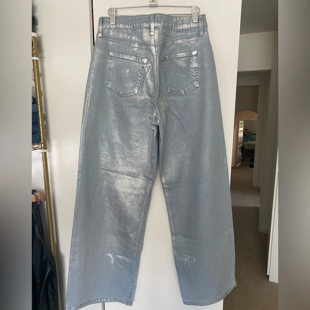 Wild Fable Metallic Silver High-Rise Wide Leg Jeans – Size 6/28 - Picture 3 of 9